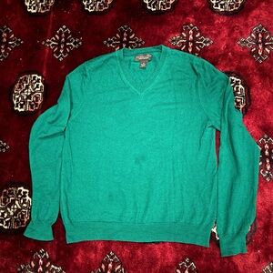 The Men's Store Green Merino V-Neck Sweater